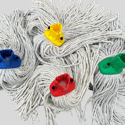 Cotton Mop Heads 14PY – Colour Coded (Green, Red, Yellow, Blue) - Cleaning Products UK