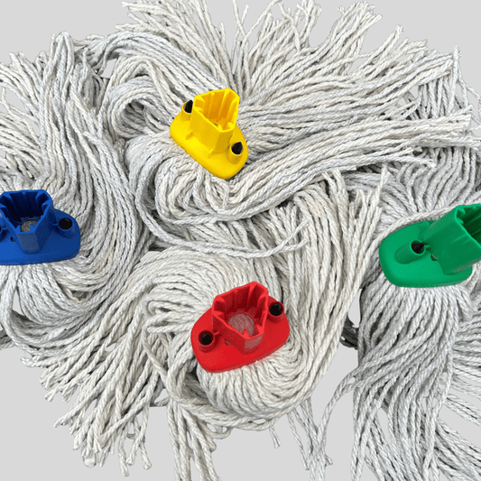Cotton Mop Heads 14PY – Colour Coded (Green, Red, Yellow, Blue) - Cleaning Products UK
