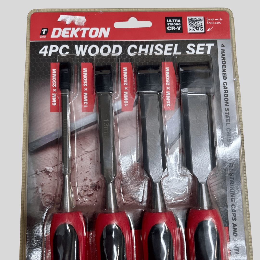 Dekton 4 Piece Wood Chisel Set – Hardened Carbon Steel with Striking Caps - Cleaning Products UK