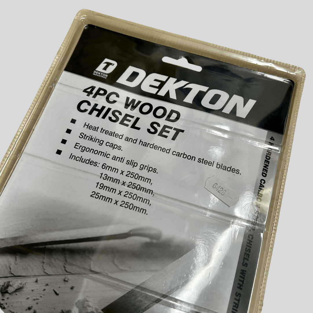 Dekton 4 Piece Wood Chisel Set – Hardened Carbon Steel with Striking Caps - Cleaning Products UK