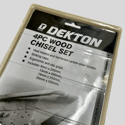 Dekton 4 Piece Wood Chisel Set – Hardened Carbon Steel with Striking Caps - Cleaning Products UK