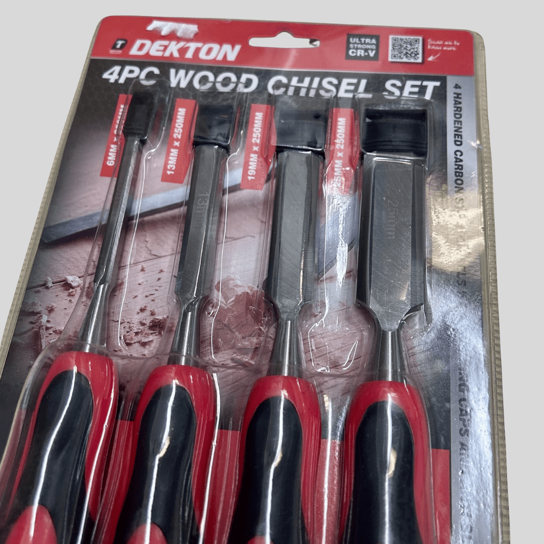 Dekton 4 Piece Wood Chisel Set – Hardened Carbon Steel with Striking Caps - Cleaning Products UK