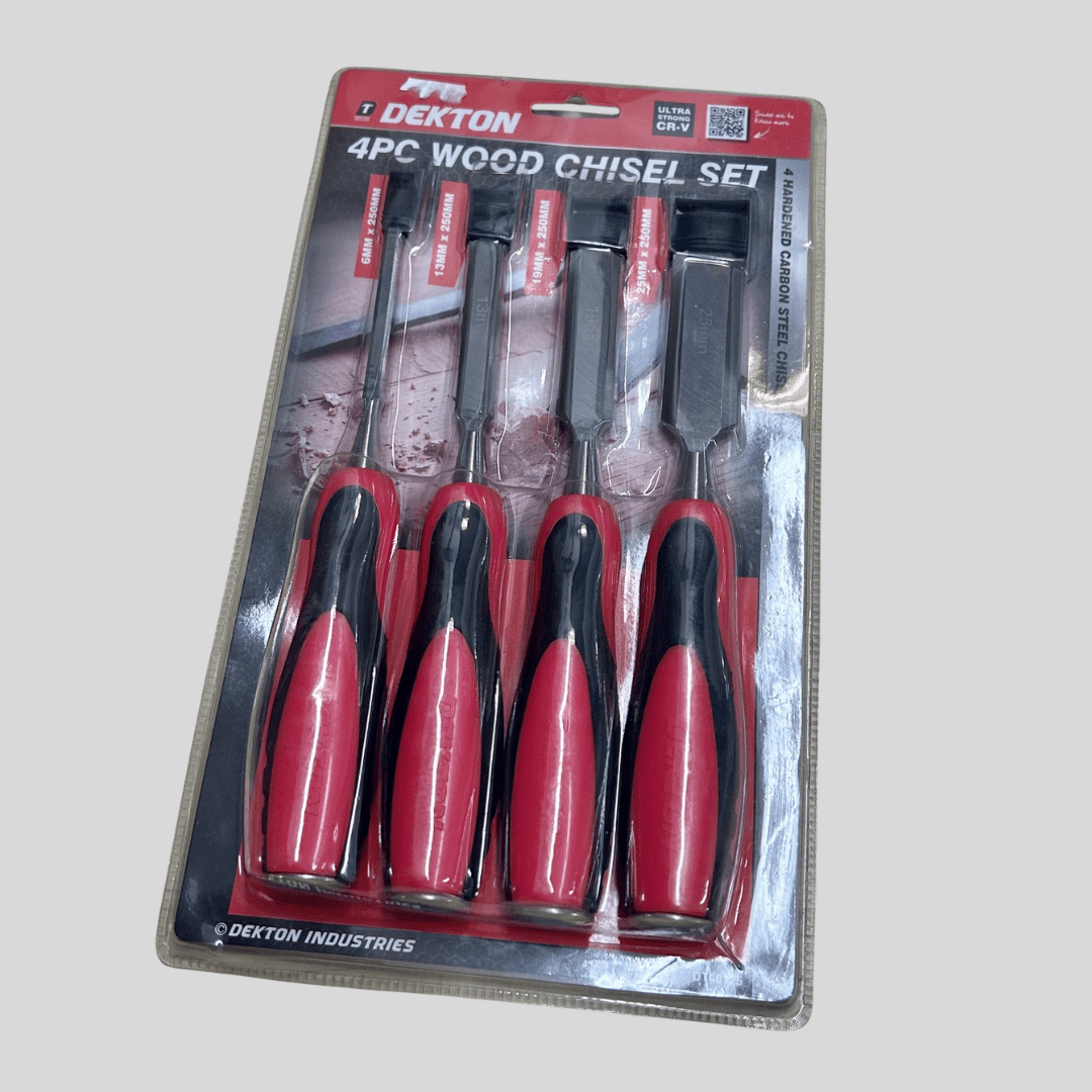 Dekton 4 Piece Wood Chisel Set – Hardened Carbon Steel with Striking Caps - Cleaning Products UK