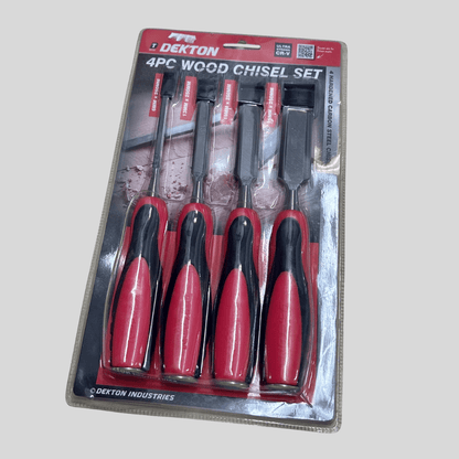 Dekton 4 Piece Wood Chisel Set – Hardened Carbon Steel with Striking Caps - Cleaning Products UK