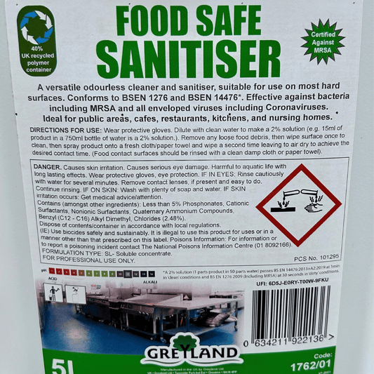 Food Safe Sanitiser 5ltr - Cleaning Products UK