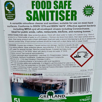 Food Safe Sanitiser 5ltr - Cleaning Products UK