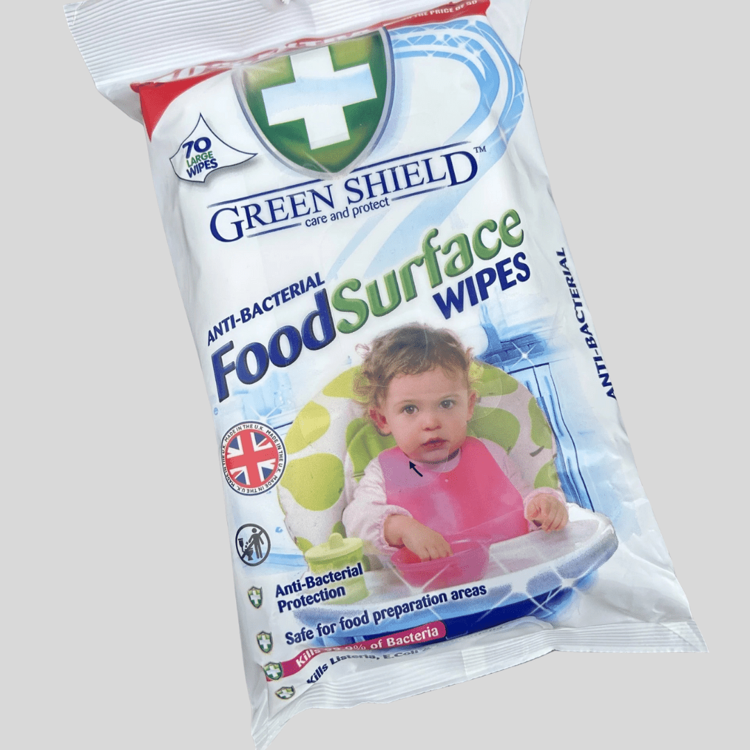 Green Shield Anti - Bacterial Food Surface Wipes – Pack of 70 - Cleaning Products UK