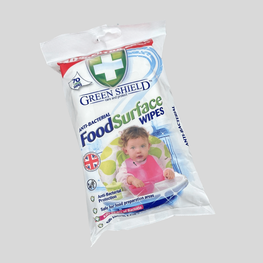Green Shield Anti - Bacterial Food Surface Wipes – Pack of 70 - Cleaning Products UK