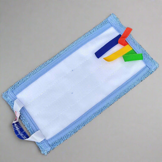 A blue contico flat mop head on display