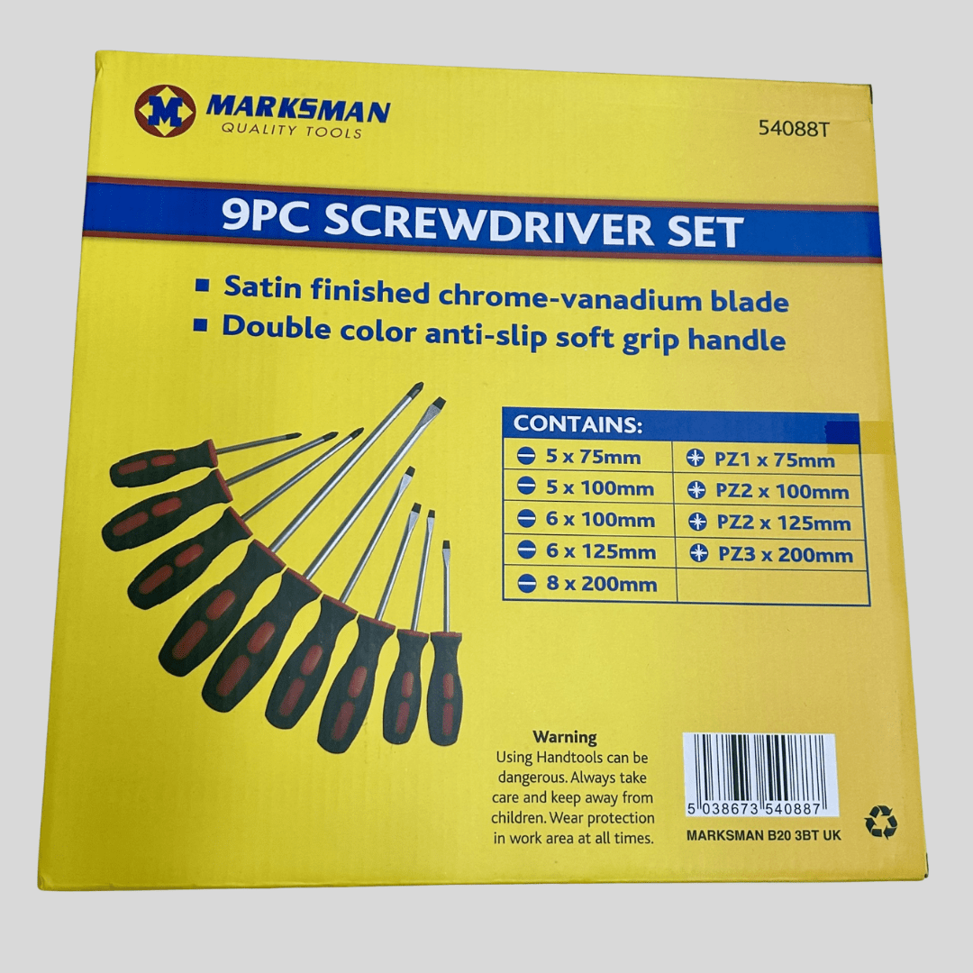 Marksman 9 Piece Screwdriver Set – Magnetic Tips & Anti - Slip Grip - Cleaning Products UK