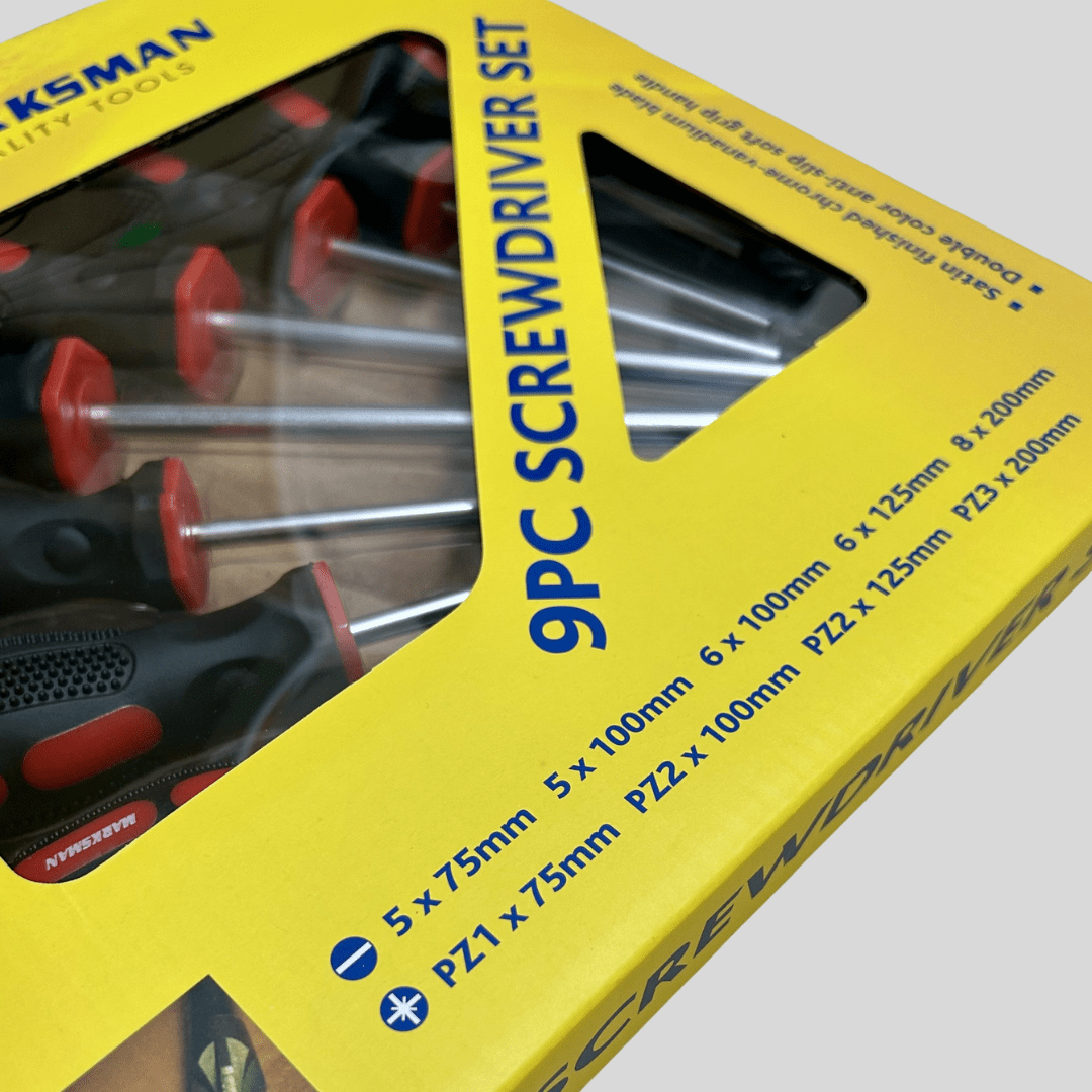 Marksman 9 Piece Screwdriver Set – Magnetic Tips & Anti - Slip Grip - Cleaning Products UK