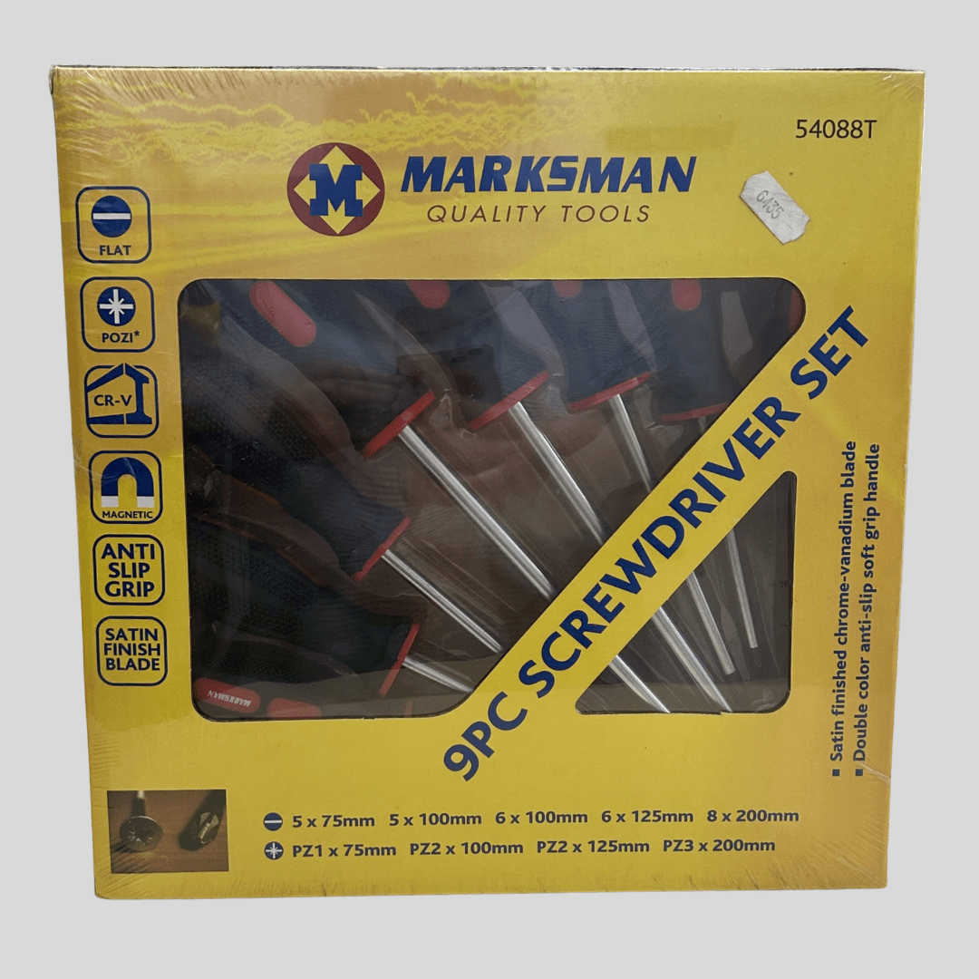 Marksman 9 Piece Screwdriver Set – Magnetic Tips & Anti - Slip Grip - Cleaning Products UK