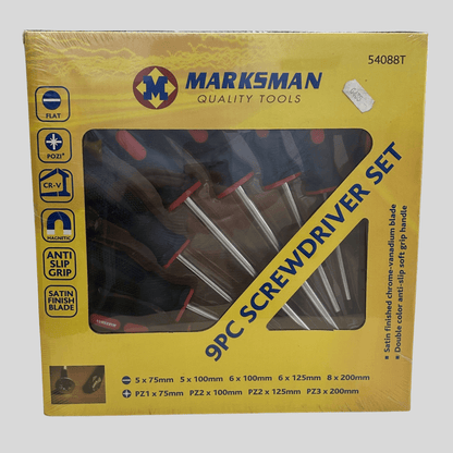 Marksman 9 Piece Screwdriver Set – Magnetic Tips & Anti - Slip Grip - Cleaning Products UK