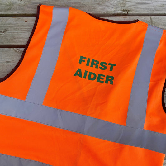 Medium Orange "First Aider" Hivis Vest - Cleaning Products UK