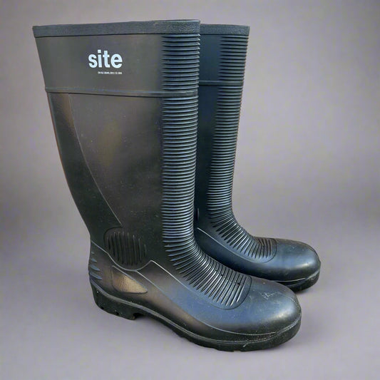 Size 11 Site Black Ribbed Wellies - Cleaning Products UK