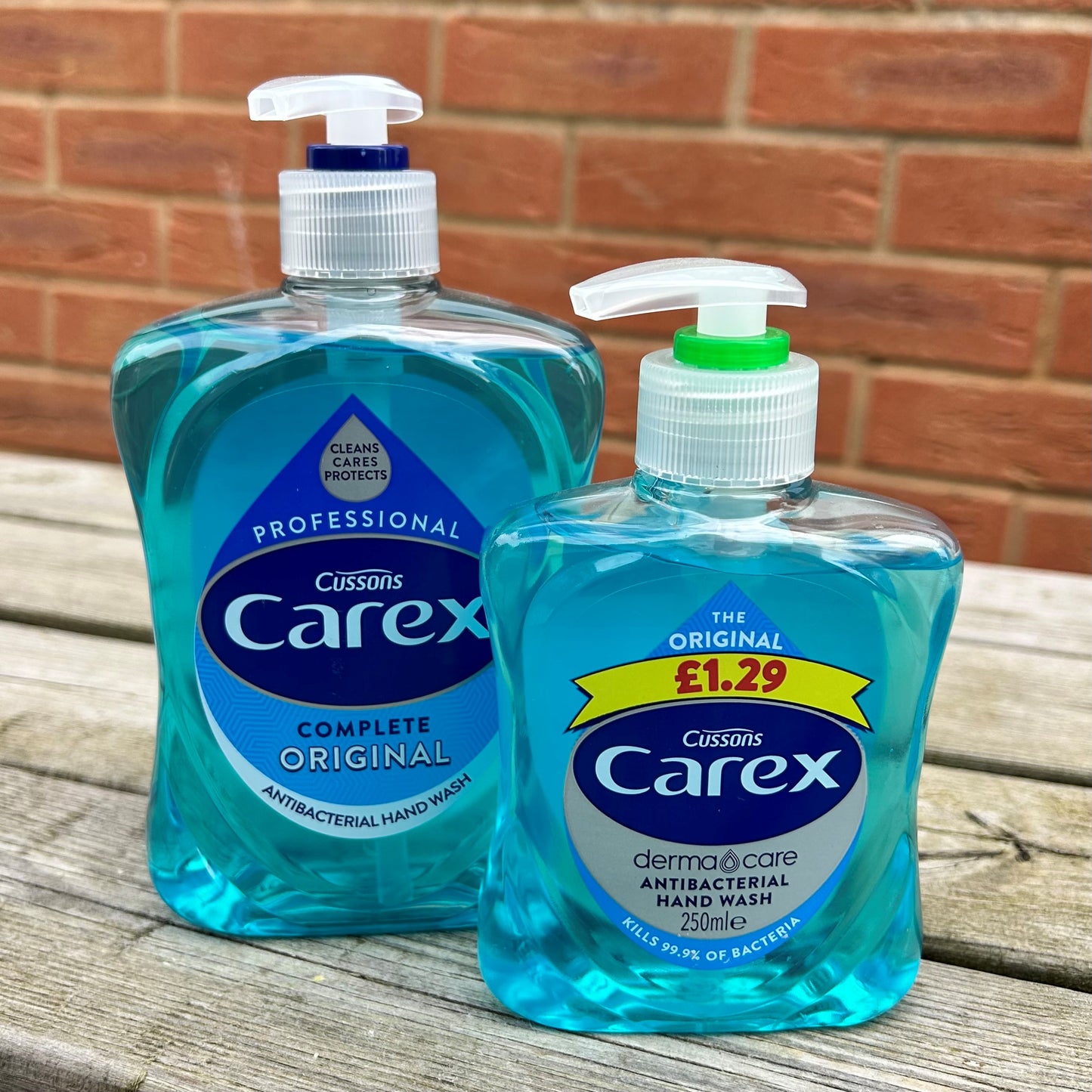 Carex liquid soap in a 250ml and 500ml pump action container