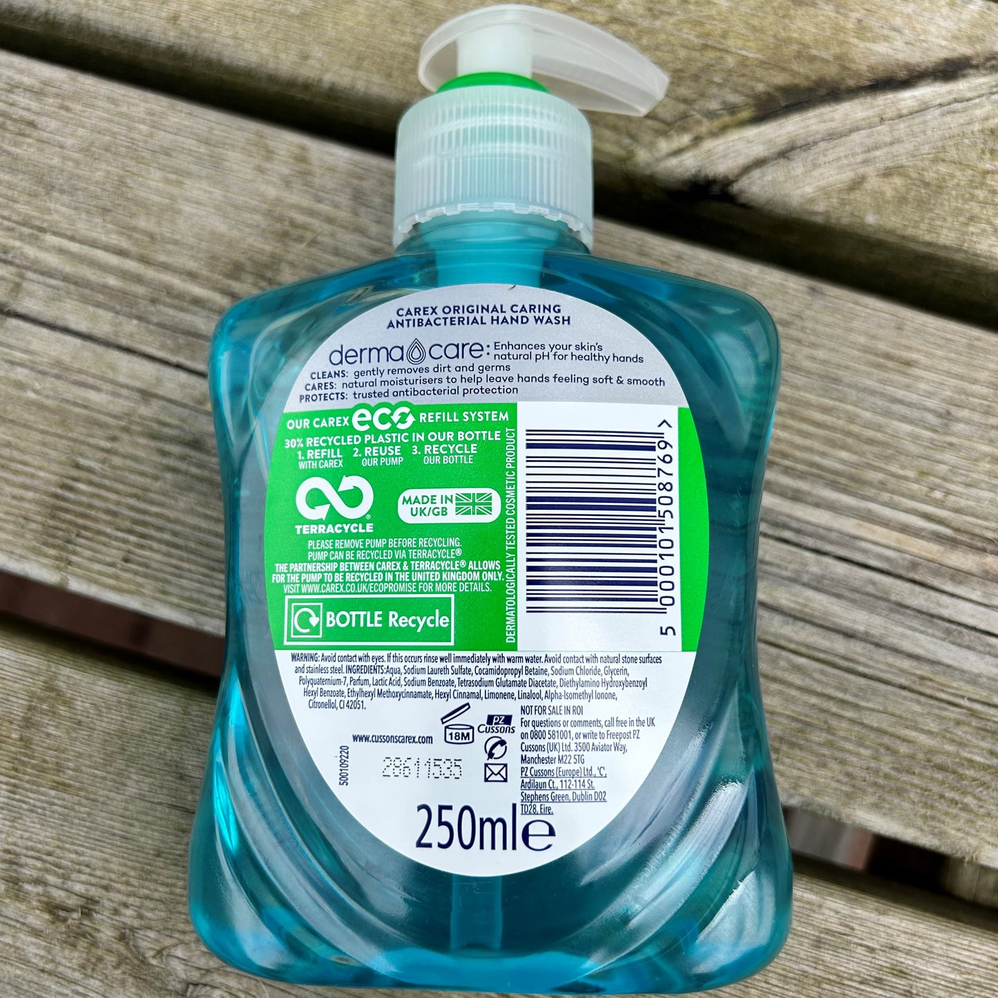Carex liquid soap in a 250ml pump action container