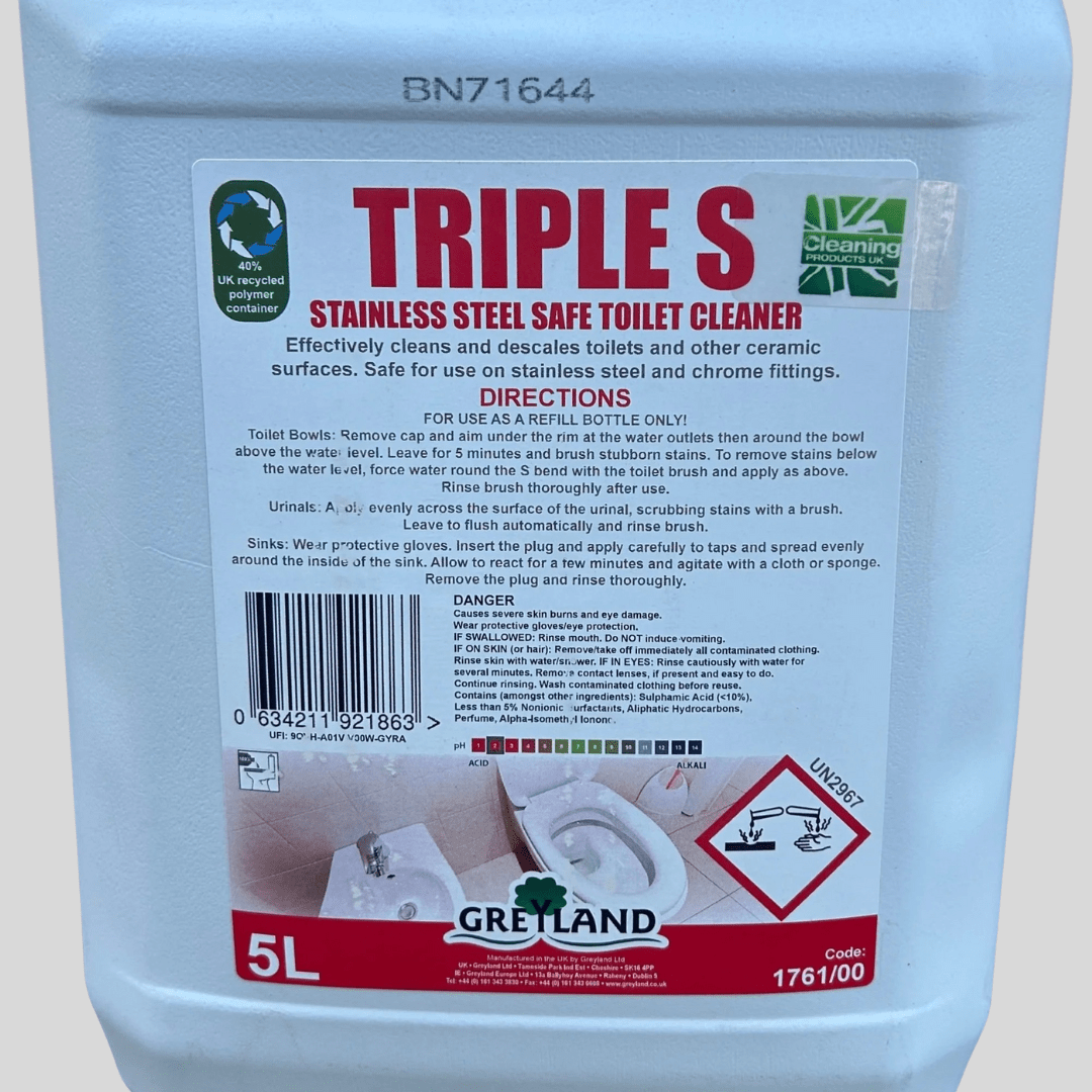 Triple Stainless Steel Safe Toilet Cleaner 5ltr - Cleaning Products UK