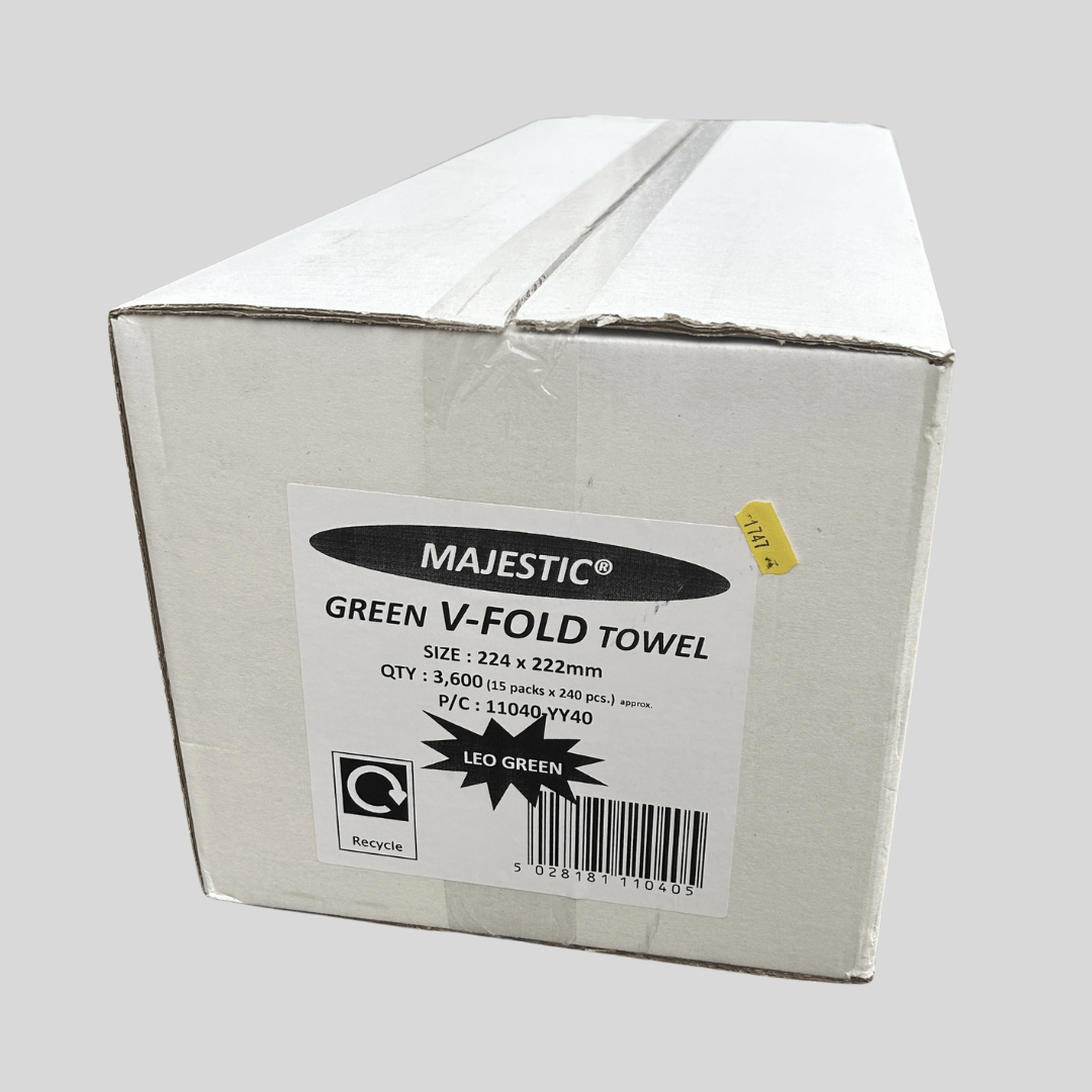 V - Fold 2ply Green Hand Towels – Box of 3600 (Majestic) - Cleaning Products UK