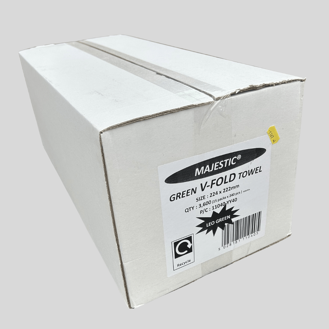 V - Fold 2ply Green Hand Towels – Box of 3600 (Majestic) - Cleaning Products UK