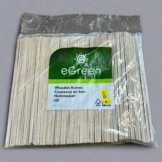 Wooden Knives – Pack of 100 | Eco - Friendly Disposable Cutlery - Cleaning Products UK