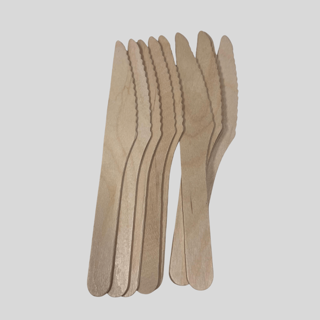 Wooden Knives – Pack of 100 | Eco - Friendly Disposable Cutlery - Cleaning Products UK