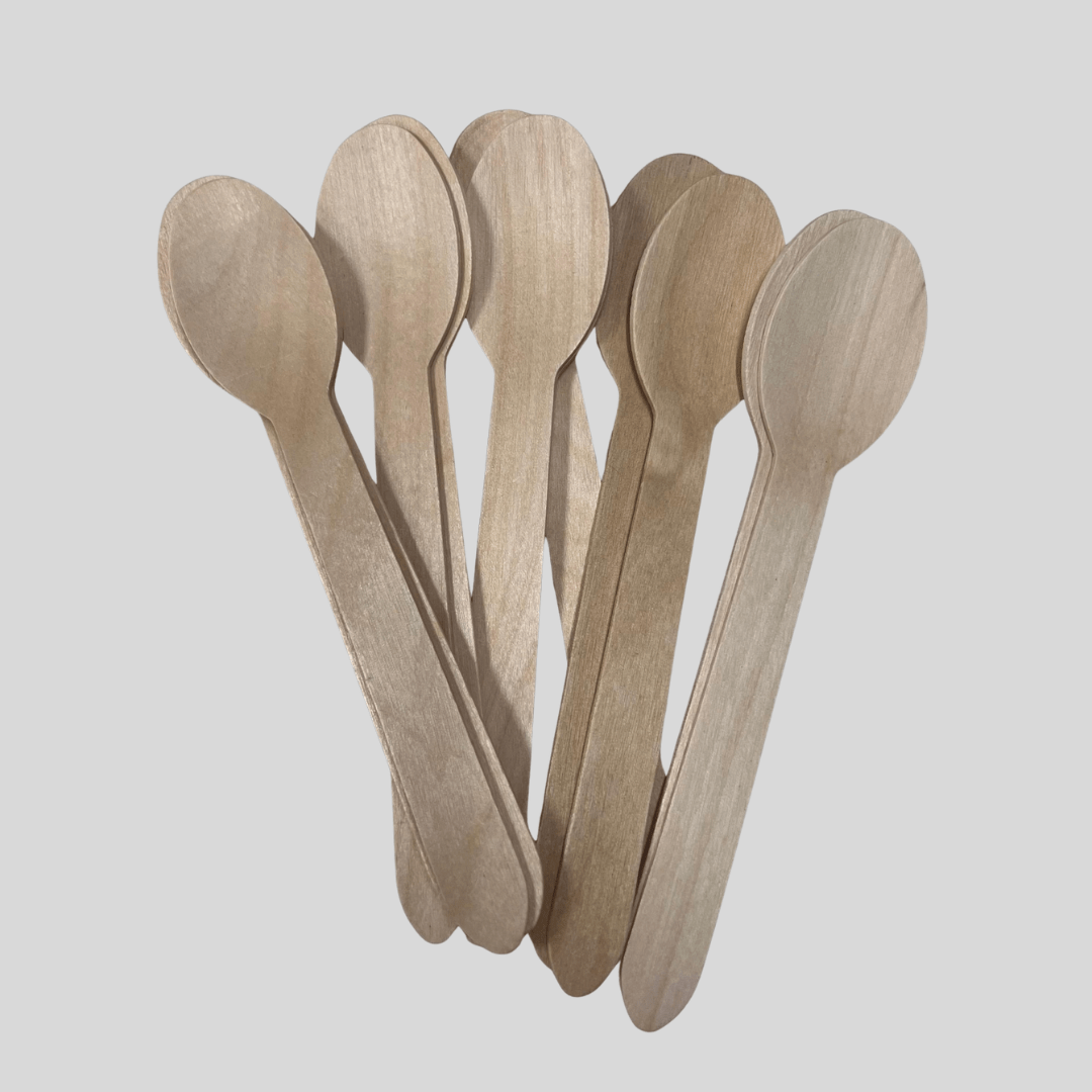 Wooden Spoons – Pack of 100 - Eco - Friendly Disposable Cutlery - Cleaning Products UK