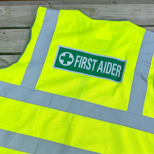 XXLarge Yellow Hivis Vest "First Aider" - Cleaning Products UK